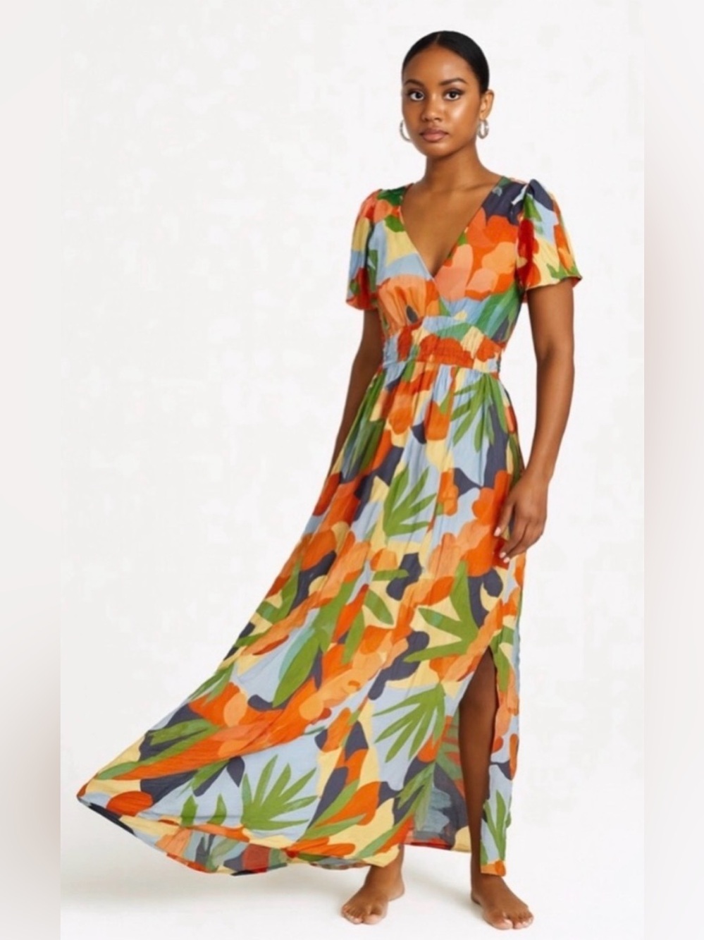 Anthro Abel the Label Hilda Floral V-Neck Maxi Dress Multicolor Medium NWT